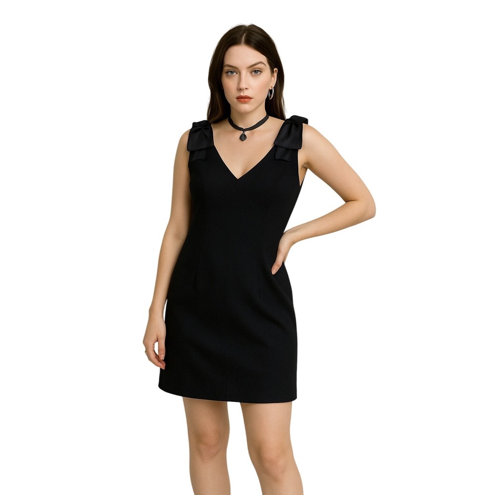 DE LARU x VINTAGE 90s satin bow shoulder little black‎ dress